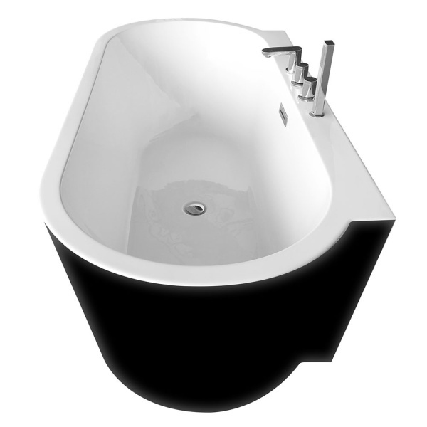 Cada de baie freestanding interior alb, exterior negru, cu baterie cromata inclusa, dimensiuni 170X80X59CM - Img 5