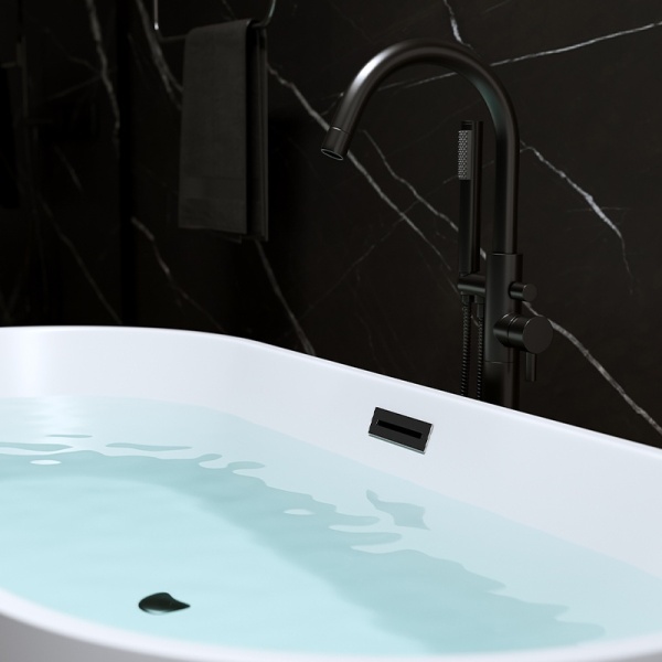 Cada de baie Lisbona 502B, Dimensiune 160x75cm, Culoare Alb, Deversor Negru - Img 6