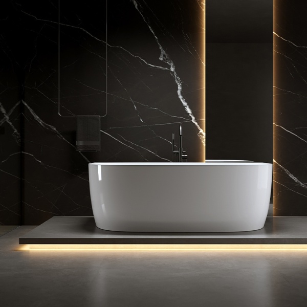Cada de baie NORA 526B, Dimensiune 150x80cm, Culoare Alb, Deversor Crom - Img 4