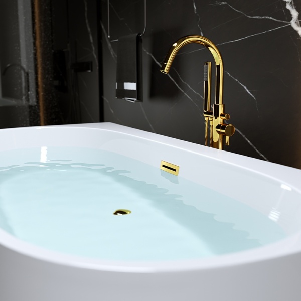 Cada de baie NORA 526C, Dimensiune 160x85cm, Culoare Alb, Deversor Auriu - Img 2