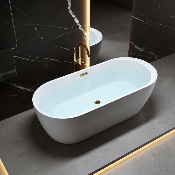 Cada de baie PORTO 503B, Dimensiune 170x75cm, Culoare Alb, Deversor Auriu - Img 8