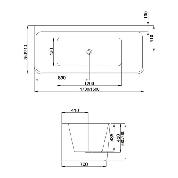 Cada de baie SOFIA 515D, Dimensiune 170x75cm, Culoare Alb, Deversor Auriu Periat - Img 6