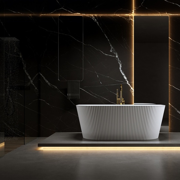 Cada de baie suport CARLO 517C, Dimensiune 160x75cm, Culoare Alb, Deversor Auriu - Img 5