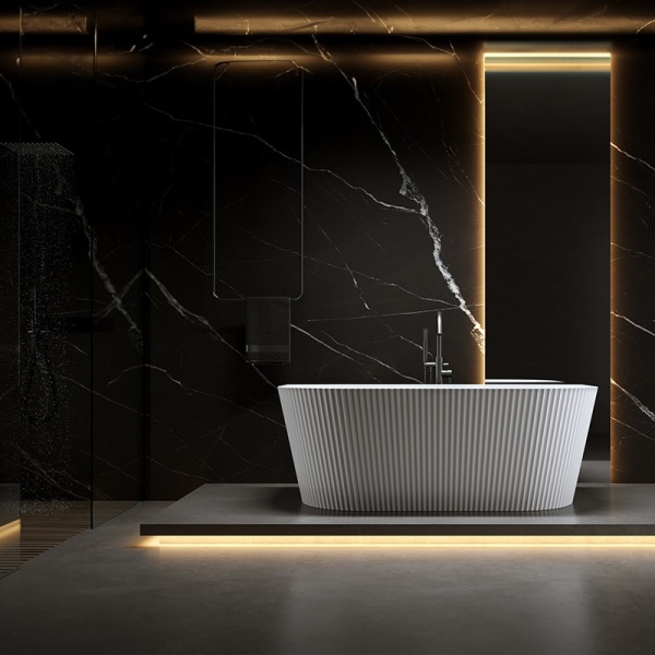 Cada de baie suport CARLO517D, Dimensiune 170x75cm, Design Elegant, Culoare Alb, Deversor negru - Img 9