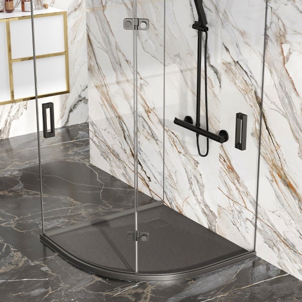 Cadita de dus ALBA semirotunda, Dimensiune 80x80cm, Culoare Negru - Img 4