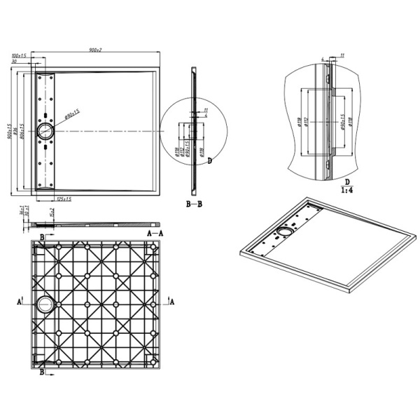 Cadita de dus DEKO Slim, Structura de piatra 90x90cm, Culoare Alb - Img 8