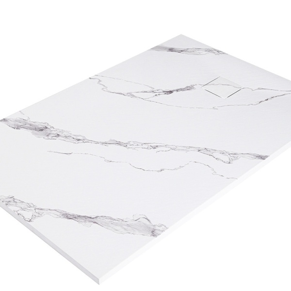 Cadita de dus dreptunghiulara slim model marmura Riko 120 x 90 cm alba - Img 3