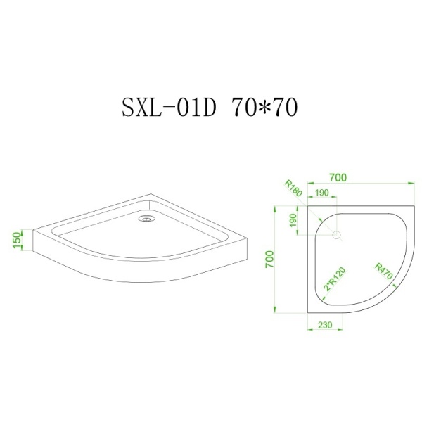 Cadita de dus Inalta SXL01D, Semirotunda 70x70cm, Culoare Alb - Img 7