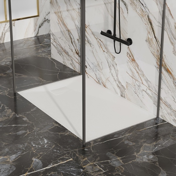 Cadita de dus JUKO Slim, Structura de piatra 100x70cm, Culoare Alb - Img 5
