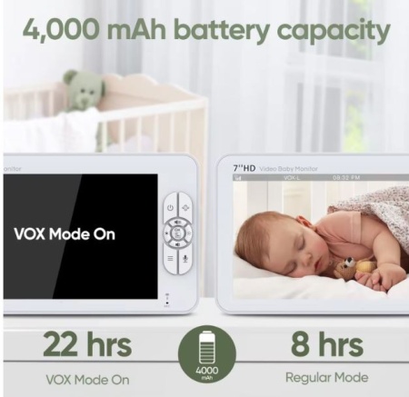 Camere de supraveghere Baby Monitor NeoSimply® Audio-Video wireless, LikeSmart BabyStar, ecran HD XXL 7″ Inch LCD, VOX, Mod Nocturn, Baterie 4000mAh, Monitorizare Temperatura, Alarma, Cantece de Leagan - Img 6
