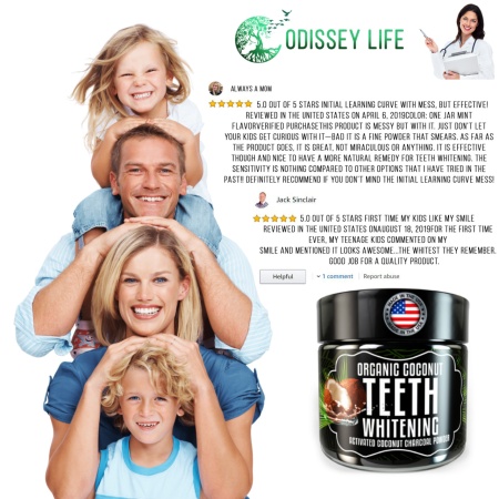 Carbune activ BIO pentru albirea dintilor Odissey Life fabricat in SUA, pudra organica din carbune activ nuca de cocos, portocala, 30 g - Img 5