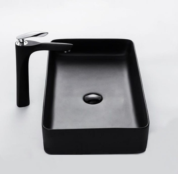 Chiuveta de blat PRO ERA CUBIC, Dimensiuni 51cm x 35 x 11 cm, Ceramica,Fara Gaura Baterie, Negru - Img 2