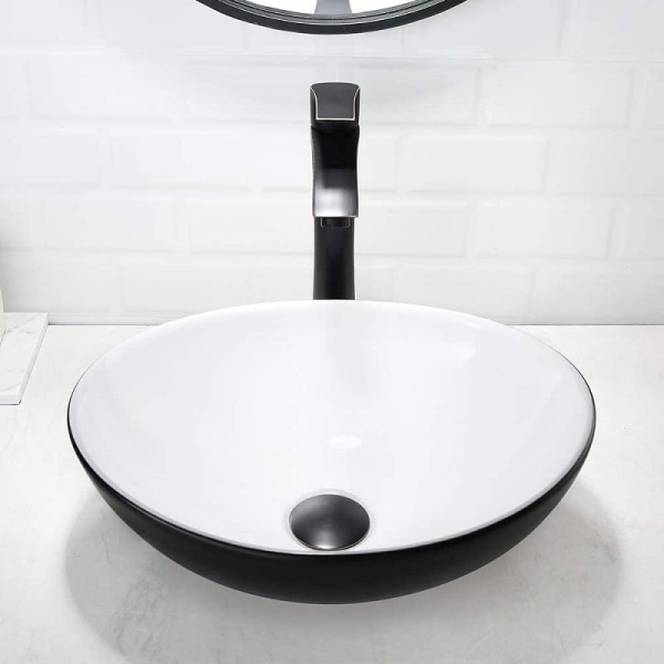 Chiuveta De Blat PRO VERA, 40.5x33x 14 Cm, Montaj Pe Blat, Design Deosebit, Forma Rotunda, Ceramica Sanitara, Alb / Negru - Img 6