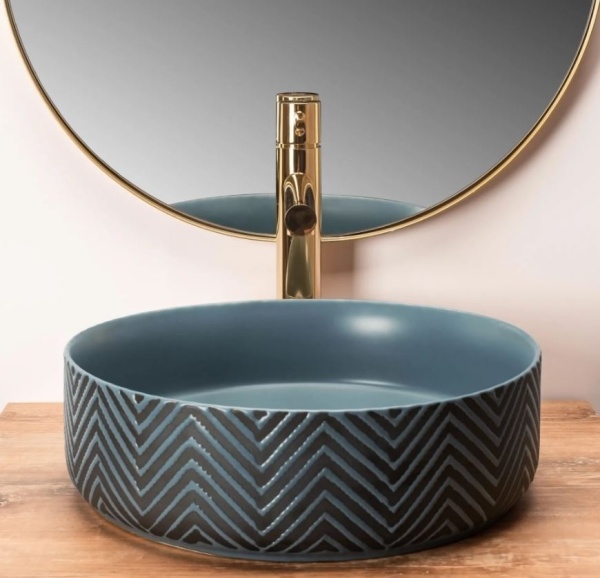 Chiuveta de blat REA ERA ASHLEY BLUE, Dimensiuni 40 x 40x 12cm, Forma Rotunda, Ceramica sanitara, Albastru - Img 4