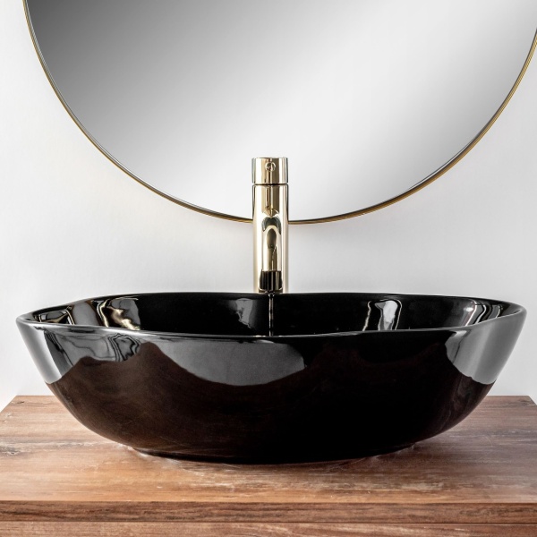 Chiuveta de blat REA ERA PEARL Negru lucios, Dimensiuni 51.5x 37.5 x 13.5cm, Forma asimetrica, Ceramica sanitara - Img 5