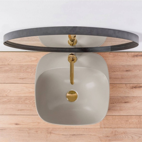 Chiuveta de blat REA LUIZA Grey Matt 42, Dimensiuni 42.5 cm x 42.5 x 15.5 cm, Ceramica Sanitara,Gaura baterie, Gri Mat - Img 2