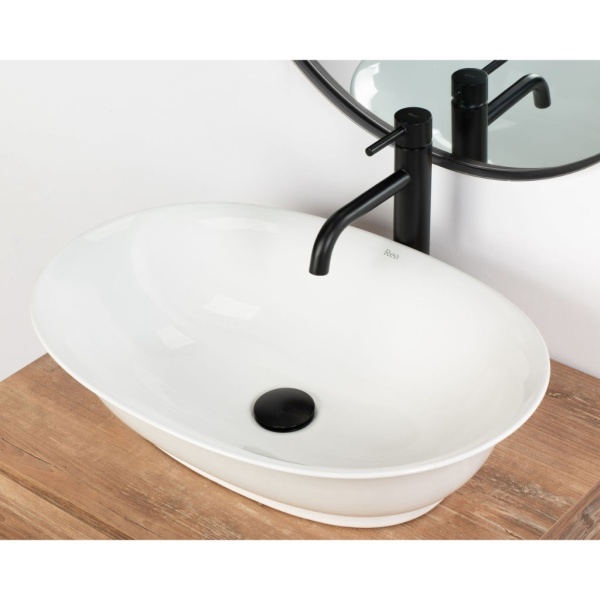 Chiuveta de blat REA ROMA White, Dimensiuni 55 cm x 39 x 14 cm, Ceramica Sanitara,fara gaura baterie, Alb - Img 2