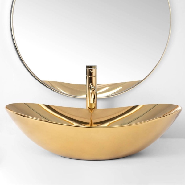 Chiuveta de blat REA ROYAL GOLD, Dimensiuni 61 x 35 x 15 cm, Forma Ovala, Ceramica sanitara, Auriu - Img 3