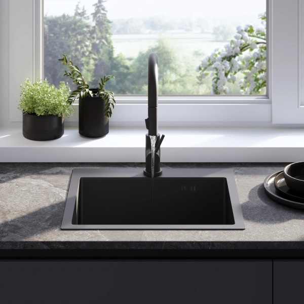 Chiuveta de bucatarie LEO, Model Modern 500x450mm, Culoare Black - Img 7