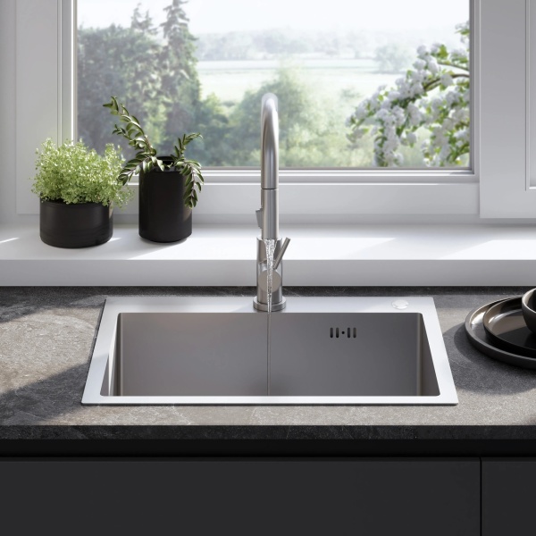 Chiuveta de bucatarie LIAM, Model Modern 580x450mm, Culoare Brush Nickel - Img 6