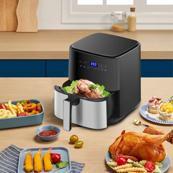 Friteuza cu Aer Cald, Fara Ulei, SeveShop® Air Fryer, Capacitate 5.5L, Ecran Tactil Digital, 8 Programe Presetate, Timer 60 Minute, Functie de Mentinere a Temperaturii, Oprire Automata, Putere 1400W, Negru - Img 2