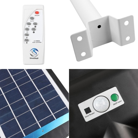 Lampa Solara de Exterior SeveShop cu Telecomanda, Senzor de Miscare, IP65, Rezistenta la Apa, 9000lm, Acumulator Lithium de 15000mAh, Panou Solar Monocristalin 6V/13W, Iluminare Stradala Puternica, 60W, Ideala pentru Parcuri, Strazi si Gradini, Alb - Img 6