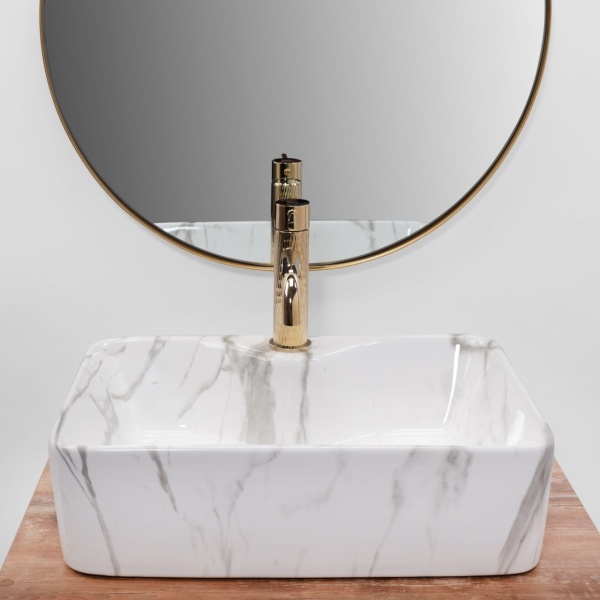 Lavoar De Blat REA KELLY MARMO, Dimensiuni 49 X 38 X 13.5 Cm, Montaj Pe Blat, Forma Dreptunghiulara, Ceramica Sanitara, Gri/Alb - Img 3