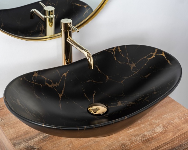 Lavoar De Blat REA ROYAL 60, Dimensiuni 60.5 X 36 X 16 Cm, Forma Ovala, Ceramica Sanitara, Negru - Img 5