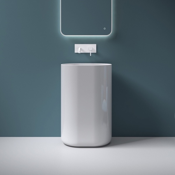 Lavoar Independent PRO MONOLITIC CAMILA, Dimensiuni 55 X 40 X 85 Cm, Forma Ovala, Material Conglomerat, Alb - Img 6