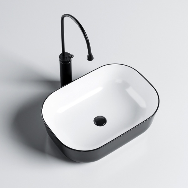Lavoar pe Blat, Milo, Marmura Ceramica Alb Interior-Negru Exterior , Dreptunghiular 45,5 x 32,5 x 13,5 cm - Img 10