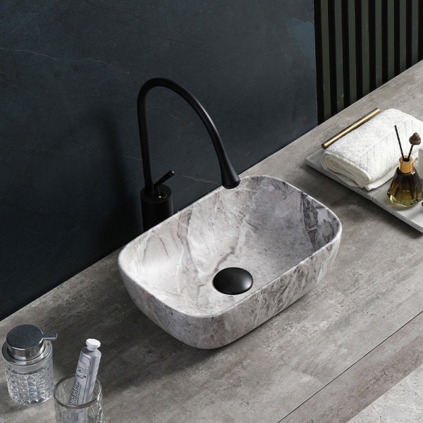 Lavoar pe Blat, Milo, Marmura Ceramica Gri, Dreptunghiular 45,5 X 32,5 X 13,5 cm - Img 3