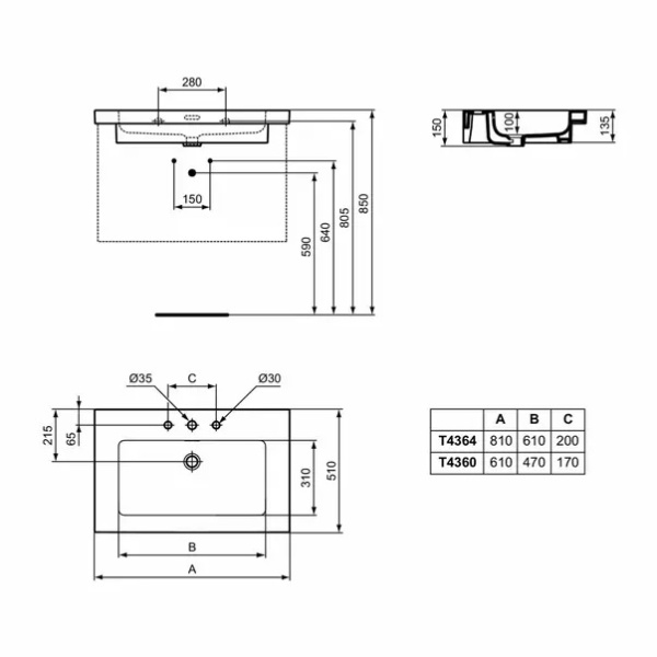 Lavoar pe mobilier Ideal Standard Atelier Extra alb lucios cu 3 orificii baterie 61 cm - Img 9