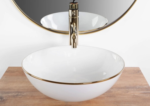 Lavoar pentru baie Rea Stella , Cu tip de montare pe blat ,Culoare White Gold Edge - Img 6