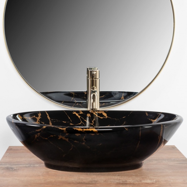 Lavoar pentru blat REA Pamela Black Marble Shiny - Img 2