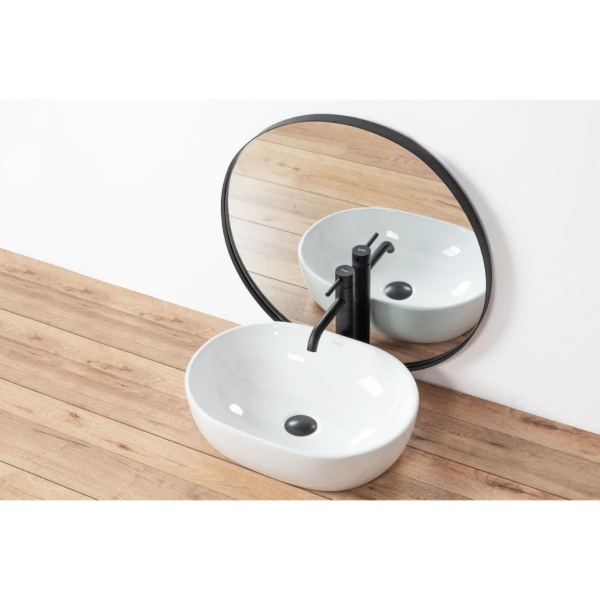 Lavoar REA AMELIA White, oval, 48x34.5 cm, montaj pe blat, ceramica sanitara, fara gaura baterie, Alba - Img 6