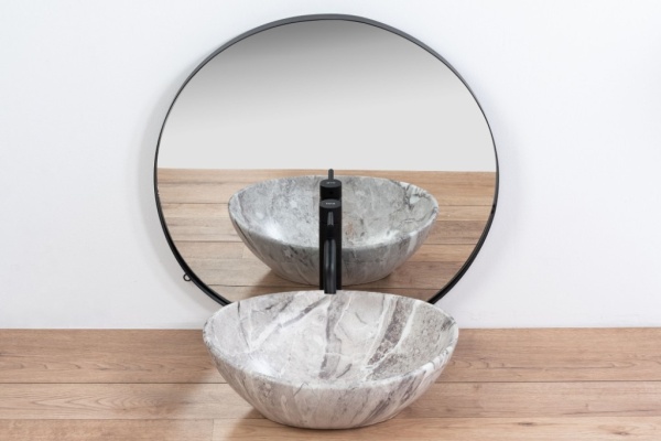 Lavoar REA Sofia Lavabo Stone, 41x34.5x15 cm, montaj pe blat, design deosebit, ceramica sanitara, Gri - Img 3