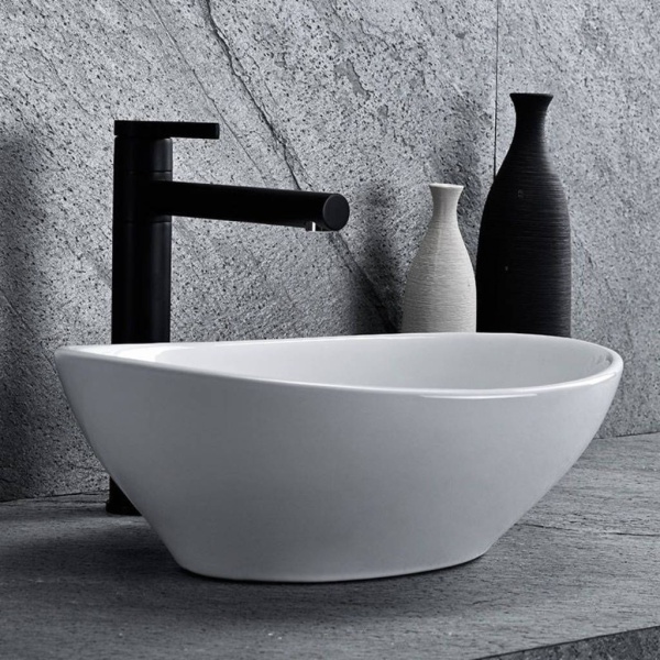 Lavoar REA Sofia Mini White, 34x27x13 cm, montaj pe blat, design deosebit, ceramica sanitara, Alb - Img 4