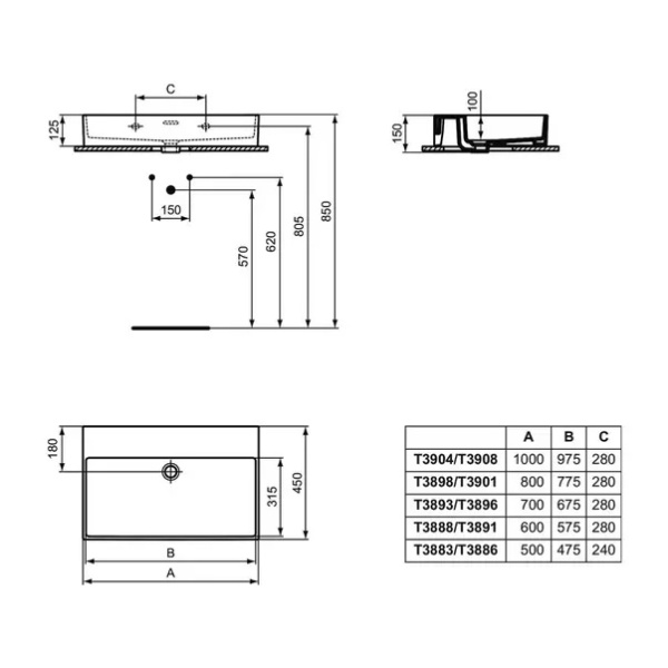 Lavoar suspendat Ideal Standard Atelier Extra alb lucios cu orificiu preaplin 60 cm - Img 10