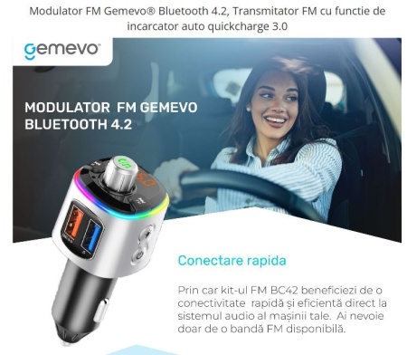 Modulator FM Gemevo® Bluetooth 5.0, Transmitator FM cu functie de incarcator auto quickcharge 3.0 - Img 6
