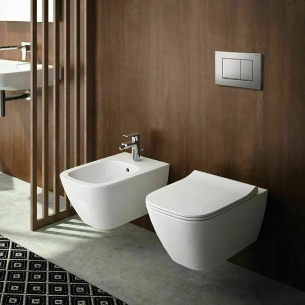 Pachet vas wc suspendat Geberit Smyle, capac softclose si set dus igiena intima negru cu baterie incastrata Rea Loop - Img 3