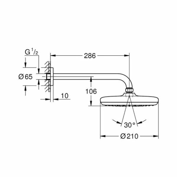 Palarie de dus rotunda Grohe New Tempesta 210 cu brat de dus crom - Img 2