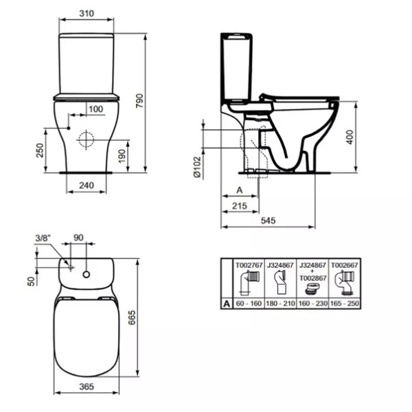Rezervor pe vas wc Ideal Standard Tesi negru mat cu alimentare inferioara - Img 4