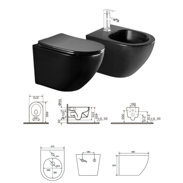 Set Bideu si Vas WC PRO GROHE, ceramica sanitara, Vas WC VITO BLACK RIMLESS +Bideu +Capac Soft-Close SLIM PREMIUM +Cadru +Clapeta - Img 4