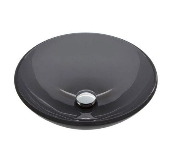 Set complet Chiuveta de blat PRO ERA GLASS si baterie, Forma rotunda, Dimensiuni 42 cm x 42 x 14 cm, Sticla temperata, Gri - Img 3