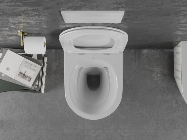 Set Vas Wc REA Lenacarlo Alb/Auriu, Tehnologie Rimless, Capac slim cu inchidere lenta - Img 2