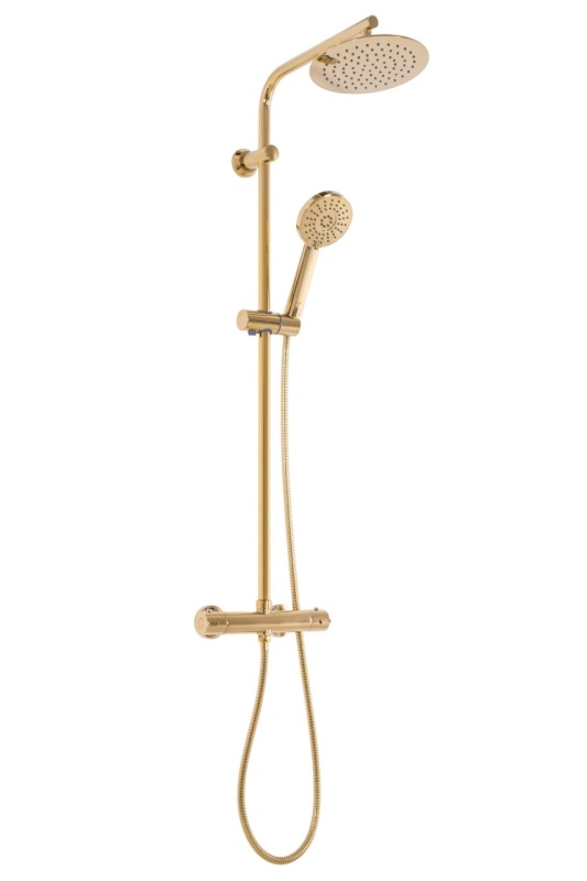 Sistem Complet Cu Termostat De Dus REA BLISS L. GOLD , Montaj Pe Perete, Para Rotunda Tip Ploaie 20 X 20 Cm, 2 Functii , Finisaj Auriu - Img 9