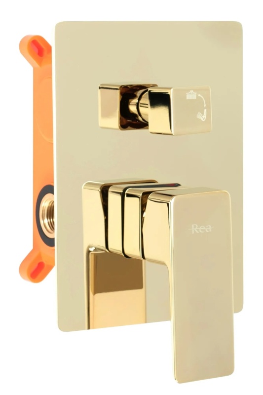 Sistem Complet De Dus REA ORIX GOLD BOX, Montaj In Perete, Para Patrata Tip Ploaie 25x25 Cm, 2 Functii De Curgere A Apei, Finisaj Auriu - Img 10