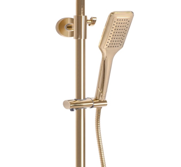 Sistem Complet De Dus REA TOM Montaj Pe Perete, Para Dreptunghiulara Tip Ploaie 25 x 17 Cm, 2 Functii De Curgere A Apei, Inaltime 120 cm, Auriu - Img 3
