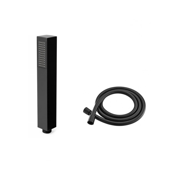 Sistem dus cu termostat PRO ERA VELDMAN Black, dus tip ploaie 20x20 cm, montaj pe perete, dus de mana, finisaj Negru Mat - Img 3