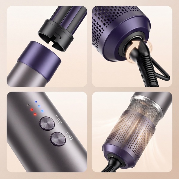Uscator Par SeveShop® 7 In 1, Feon, Ondulator Automat, Uscator Par Cu Motor 1500W, Perii Styling Pentru Volum, Ondulator Automat Auto-Wrap, Perii Styling Pentru Indreptare, 4 Trepte Temperatura, 3 Viteze Aer, Ionizare Anti Frizz, Mov - Img 3